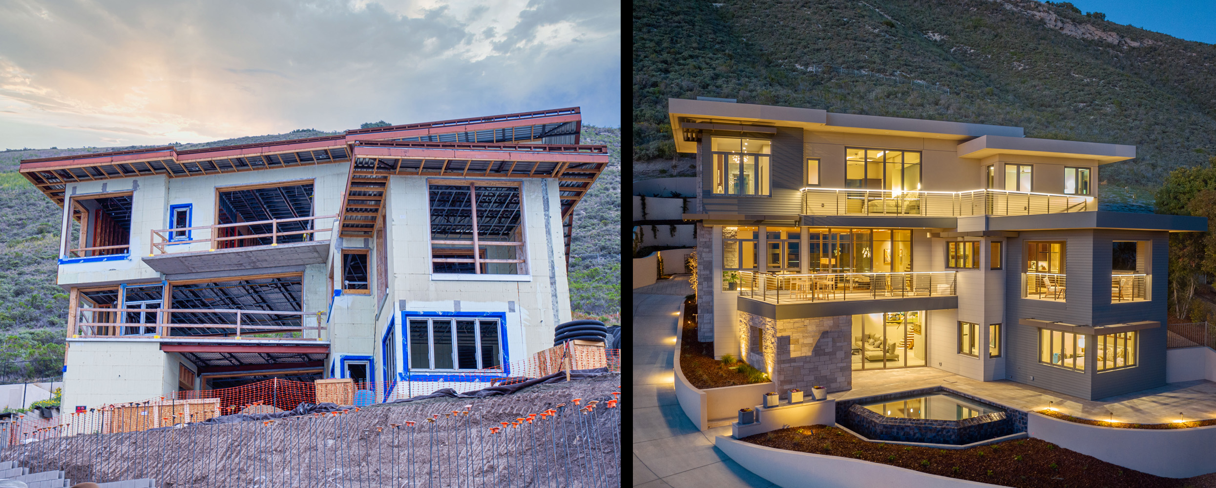 icf custom home before and after construction