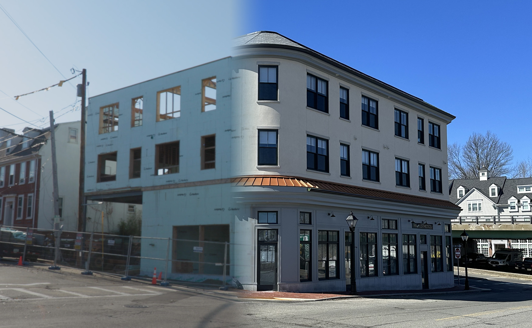 icf mixed-use building before and after